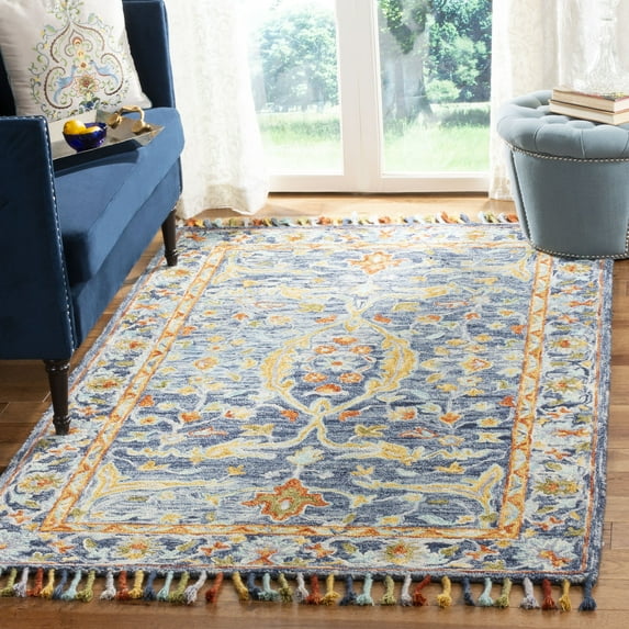 SAFAVIEH Aspen Peter Floral Bordered Wool Area Rug, Blue/Rust, 9' x 12'