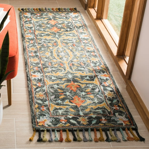 SAFAVIEH Aspen Peter Floral Bordered Wool Runner Rug, Olive/Rust, 2'3" x 7'