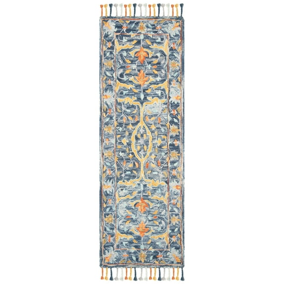 SAFAVIEH Aspen Peter Floral Wool Runner Rug, Blue/Rust, 2'3" x 7'