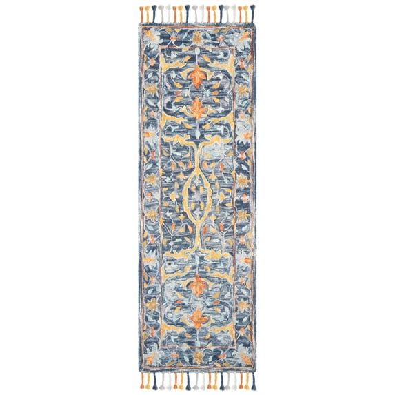 SAFAVIEH Aspen Peter Floral Wool Runner Rug, Blue/Rust, 2'3" x 7'