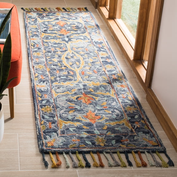 SAFAVIEH Aspen Peter Floral Wool Runner Rug, Blue/Rust, 2'3" x 9'