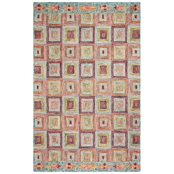 SAFAVIEH Aspen Priscilla Geometric Squares Wool Area Rug, Pink/Gold, 2' x 3'