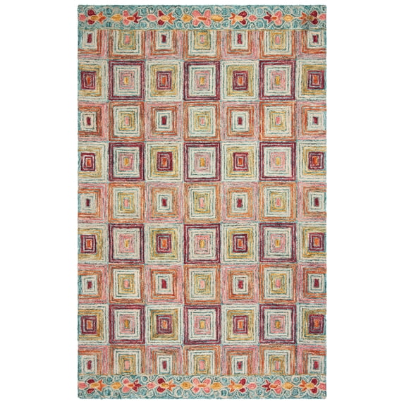 SAFAVIEH Aspen Priscilla Geometric Squares Wool Area Rug, Pink/Gold, 2' x 3'