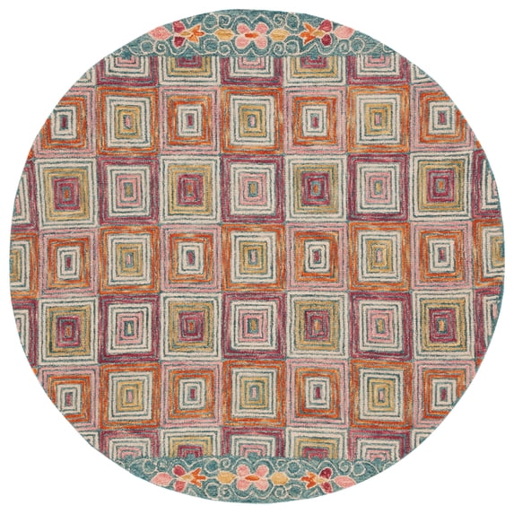 SAFAVIEH Aspen Priscilla Geometric Squares Wool Area Rug, Pink/Gold, 6' x 6' Round