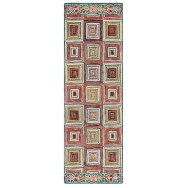 SAFAVIEH Aspen Priscilla Geometric Squares Wool Runner Rug, Pink/Gold, 2'3" x 7'