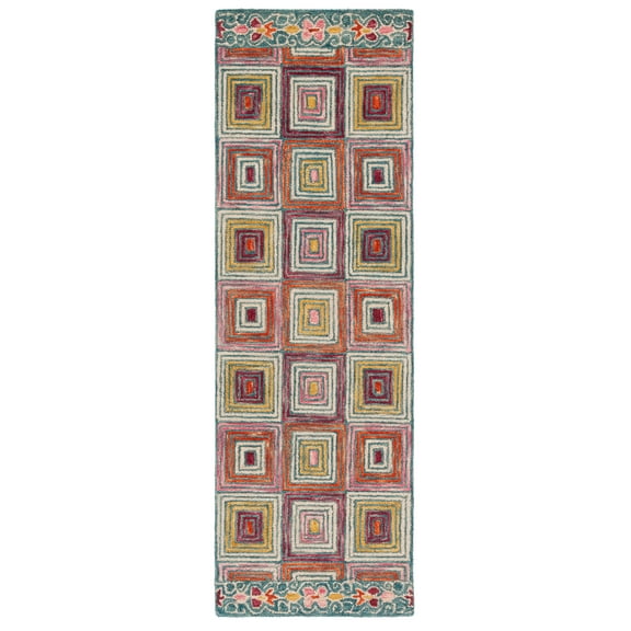SAFAVIEH Aspen Priscilla Geometric Squares Wool Runner Rug, Pink/Gold, 2'3" x 7'