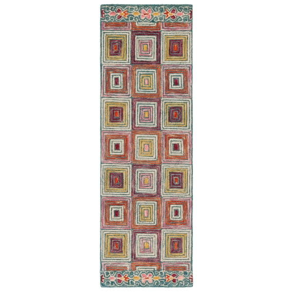 SAFAVIEH Aspen Priscilla Geometric Squares Wool Runner Rug, Pink/Gold, 2'3" x 8'