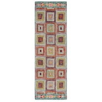 SAFAVIEH Aspen Priscilla Geometric Squares Wool Runner Rug, Pink/Gold, 2'3" x 9'