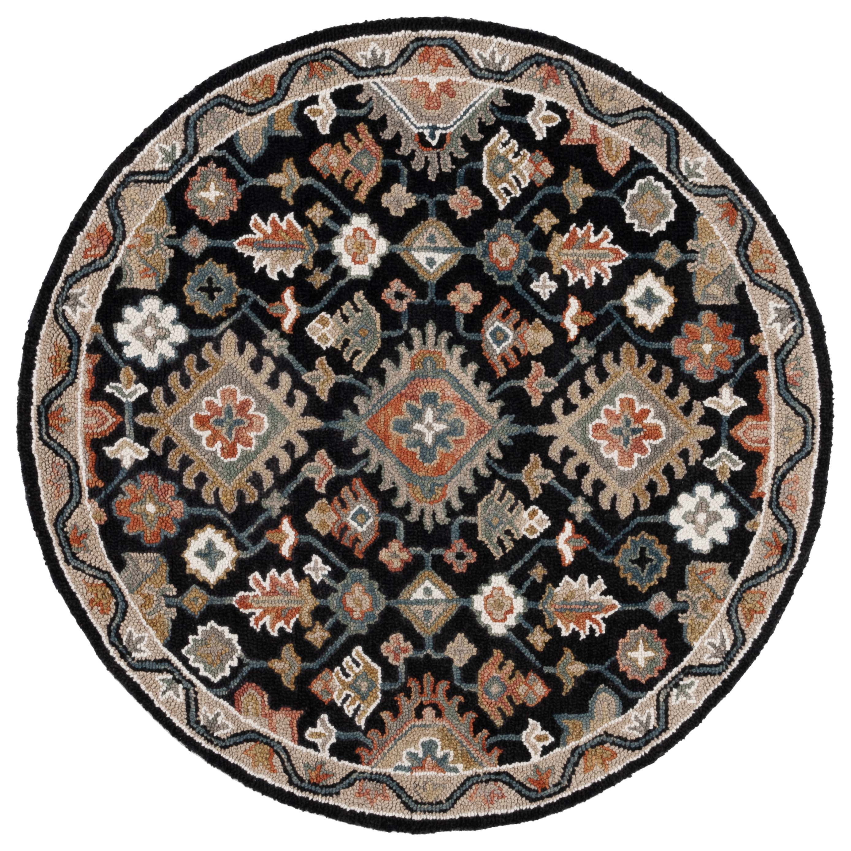 SAFAVIEH Aspen Romain Tribal Area Rug, Black/Rust, 5' x 5' Round
