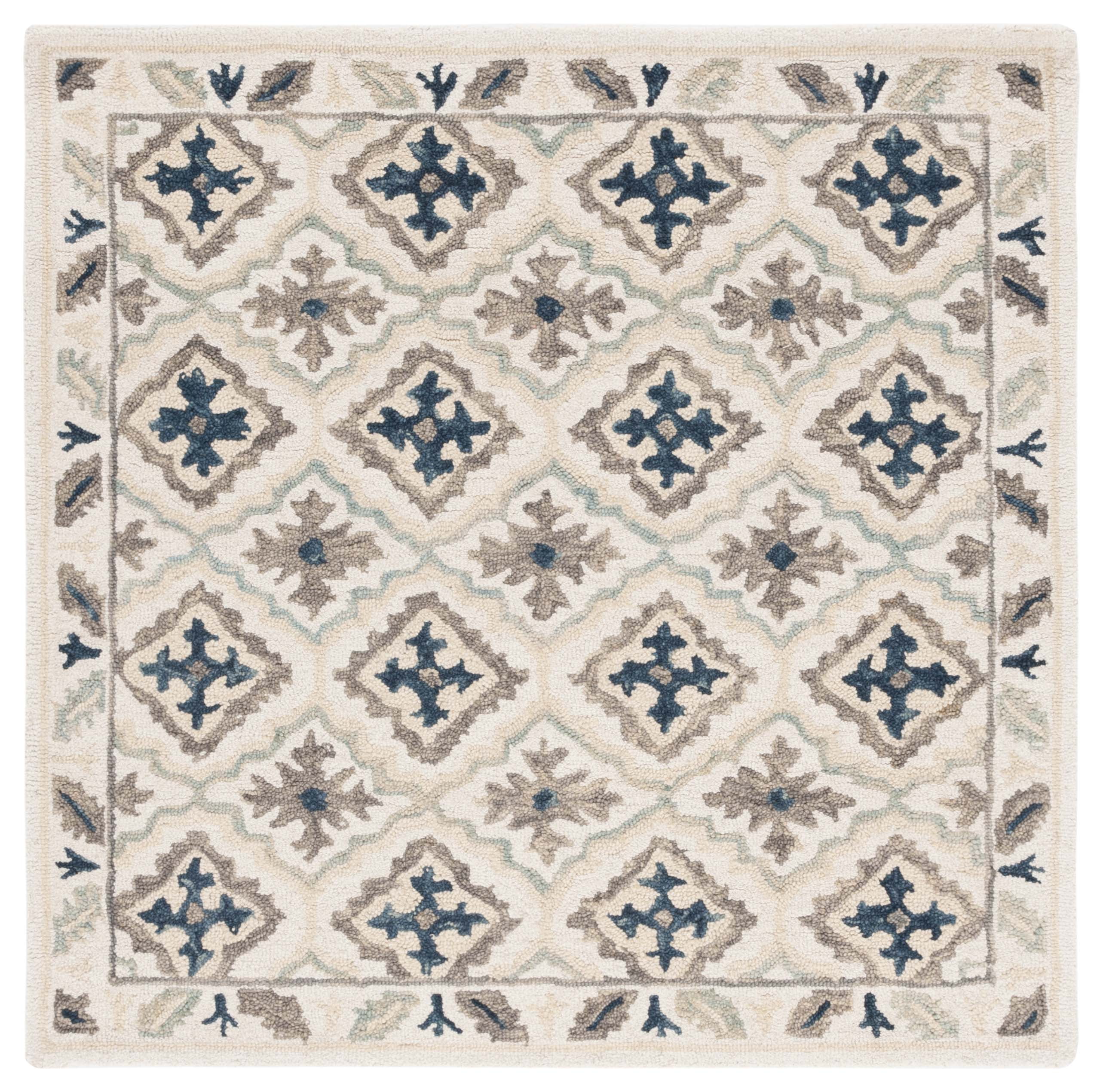 SAFAVIEH Aspen Rowena Geometric Area Rug, Ivory/Blue, 5' x 5' Square