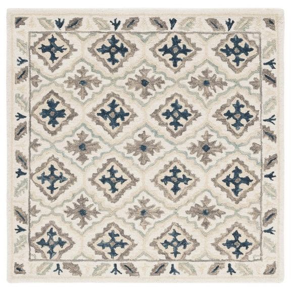 SAFAVIEH Aspen Rowena Geometric Area Rug, Ivory/Blue, 5' x 5' Square