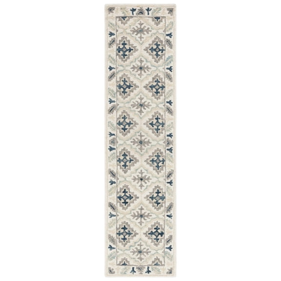 SAFAVIEH Aspen Rowena Geometric Runner Rug, Ivory/Blue, 2'3" x 9'