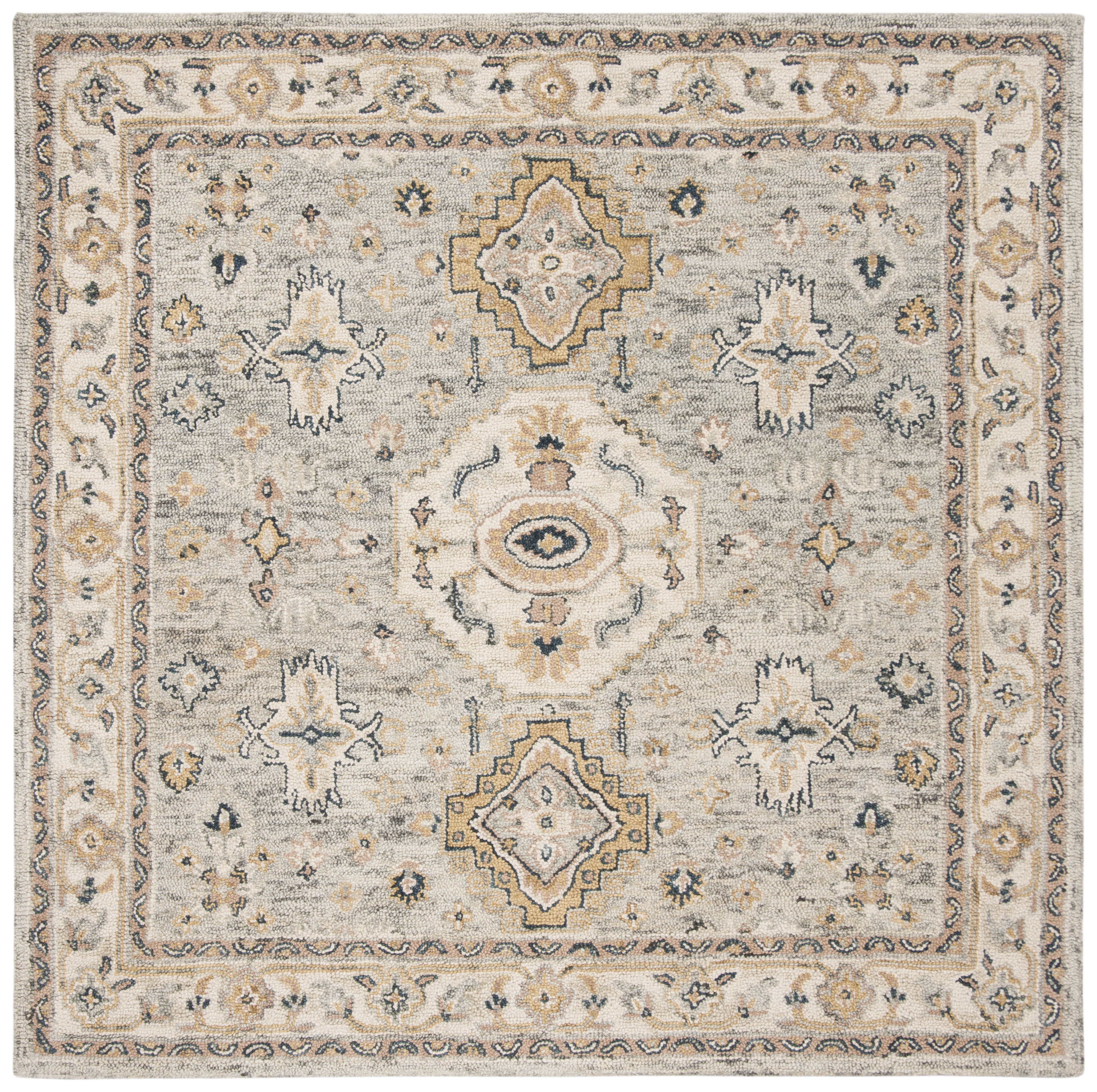 SAFAVIEH Aspen Stafford Floral Bordered Wool Area Rug, Moss/Ivory, 9' x 9' Square