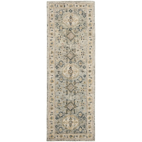 SAFAVIEH Aspen Stafford Floral Bordered Wool Runner Rug, Moss/Ivory, 2'3" x 11'