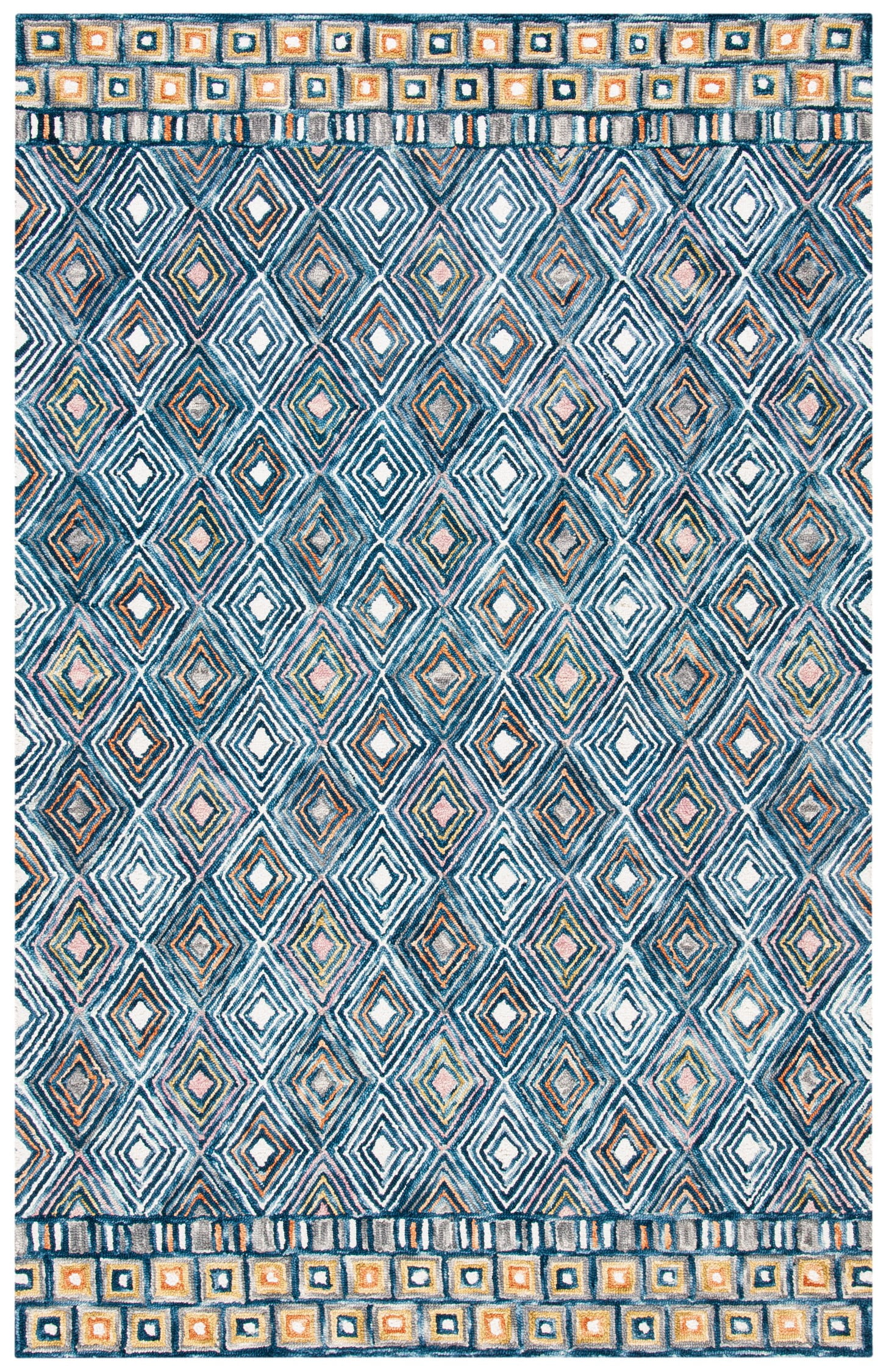 Handmade Rustic-Chic Blue Wool 6' x 9' Geometric Area Rug