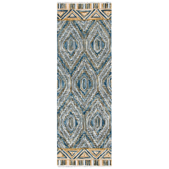 SAFAVIEH Aspen Sylvester Geometric Hexagons Wool Area Rug, Blue/Gold, 2'3" x 5'