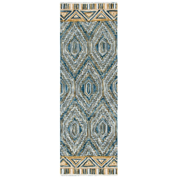 SAFAVIEH Aspen Sylvester Geometric Hexagons Wool Area Rug, Blue/Gold, 2'3" x 5'