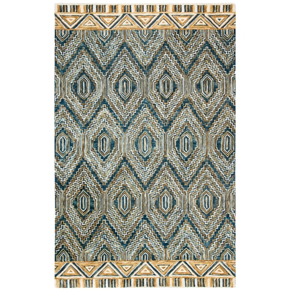 SAFAVIEH Aspen Sylvester Geometric Wool Area Rug, Blue/Gold, 3' x 5'