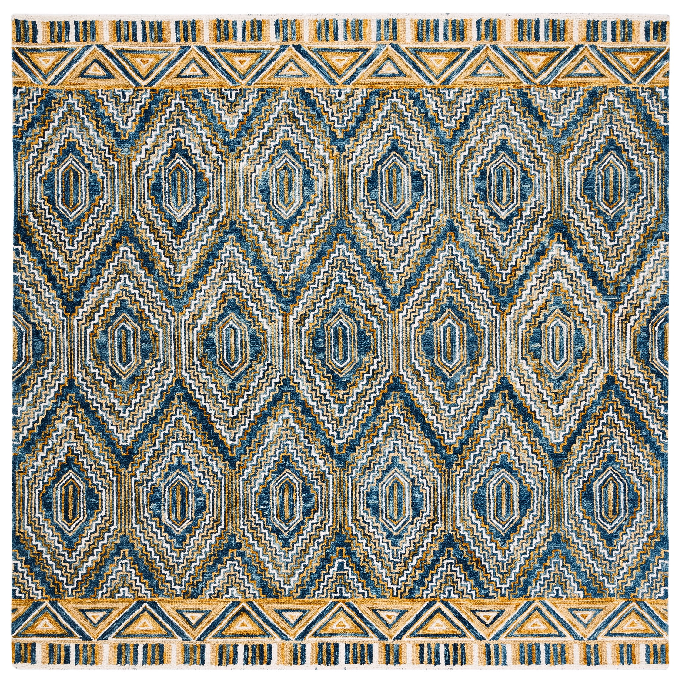 SAFAVIEH Aspen Sylvester Geometric Wool Area Rug, Blue/Gold, 5' x 5' Square
