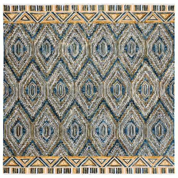 SAFAVIEH Aspen Sylvester Geometric Wool Area Rug, Blue/Gold, 7' x 7' Square