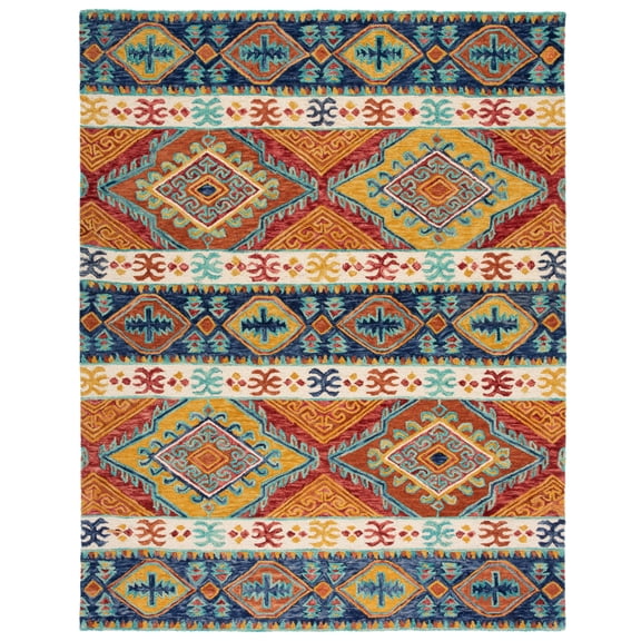 SAFAVIEH Aspen Tessan Southwestern Wool Area Rug, Navy/Ivory, 3' x 5'