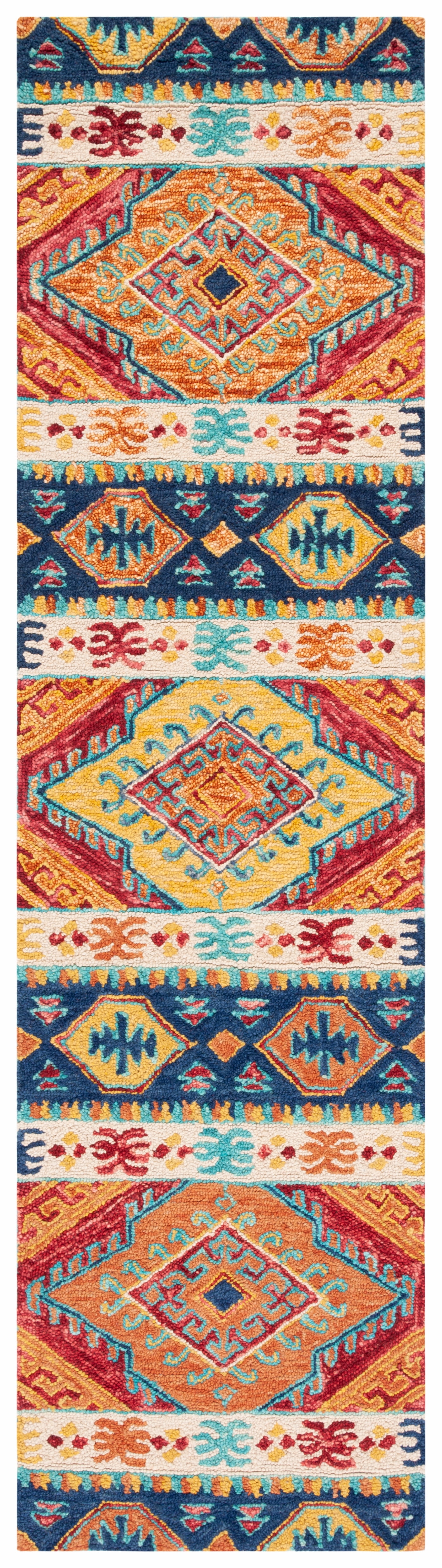 SAFAVIEH Aspen Tessan Southwestern Wool Runner Rug, Navy/Ivory, 2'3" x 13'