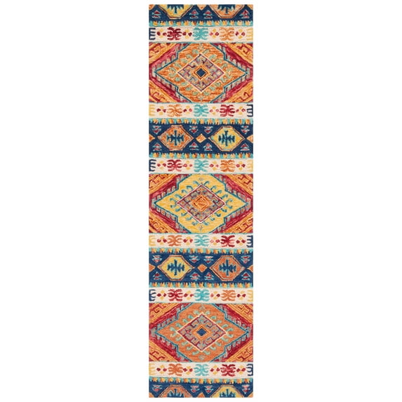 SAFAVIEH Aspen Tessan Southwestern Wool Runner Rug, Navy/Ivory, 2'3" x 13'