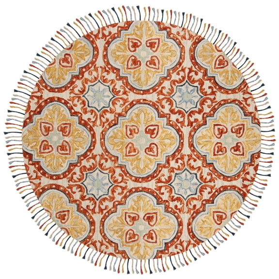 SAFAVIEH Aspen Tris Geometric Wool Area Rug, Beige/Rust, 5' x 5' Round