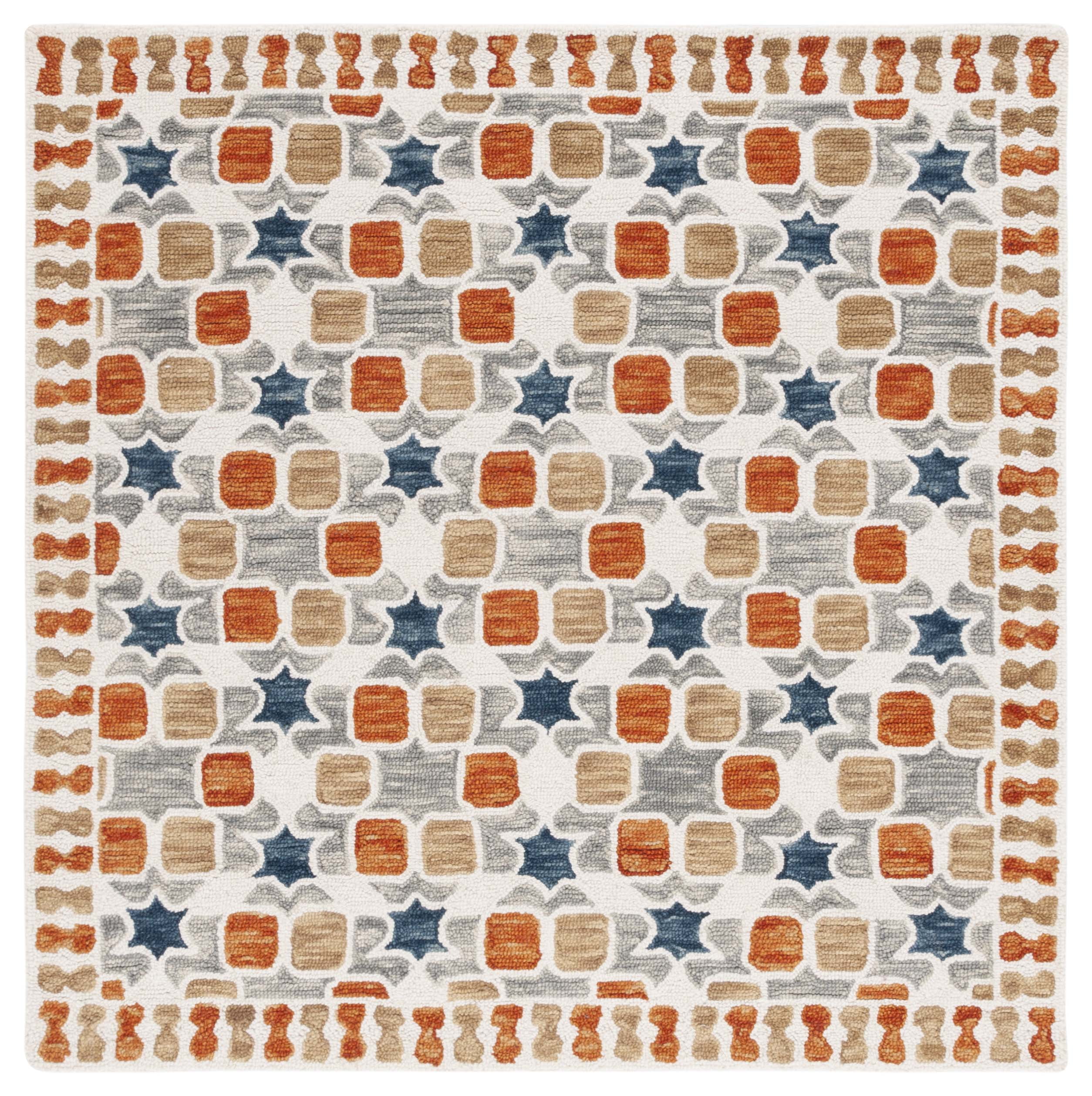 Ivory Wool and Cotton 59" Square Tufted Handmade Rug