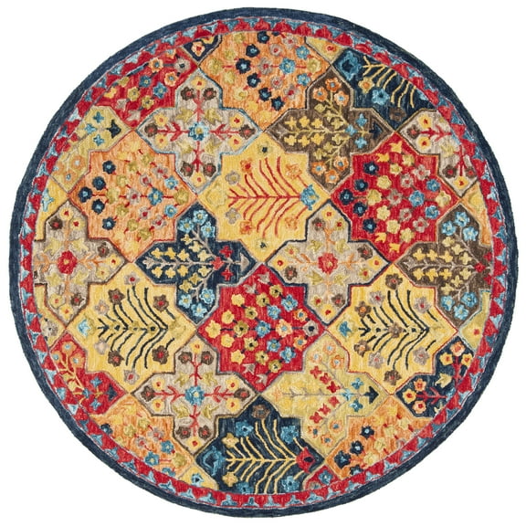SAFAVIEH Aspen Warren Geometric Wool Area Rug, Blue/Orange, 3' x 3' Round