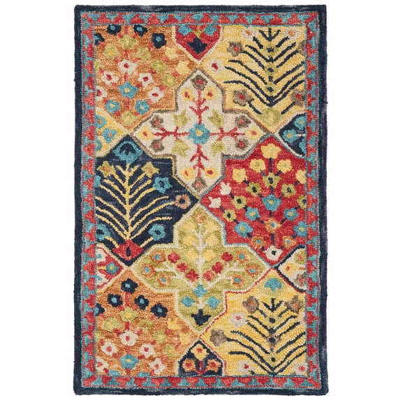 Safavieh Aspen Rug Collection Contemporary Boho Tufted Blue/Orange Geometric;Floral;Border Area Rugs, 3' x 5'