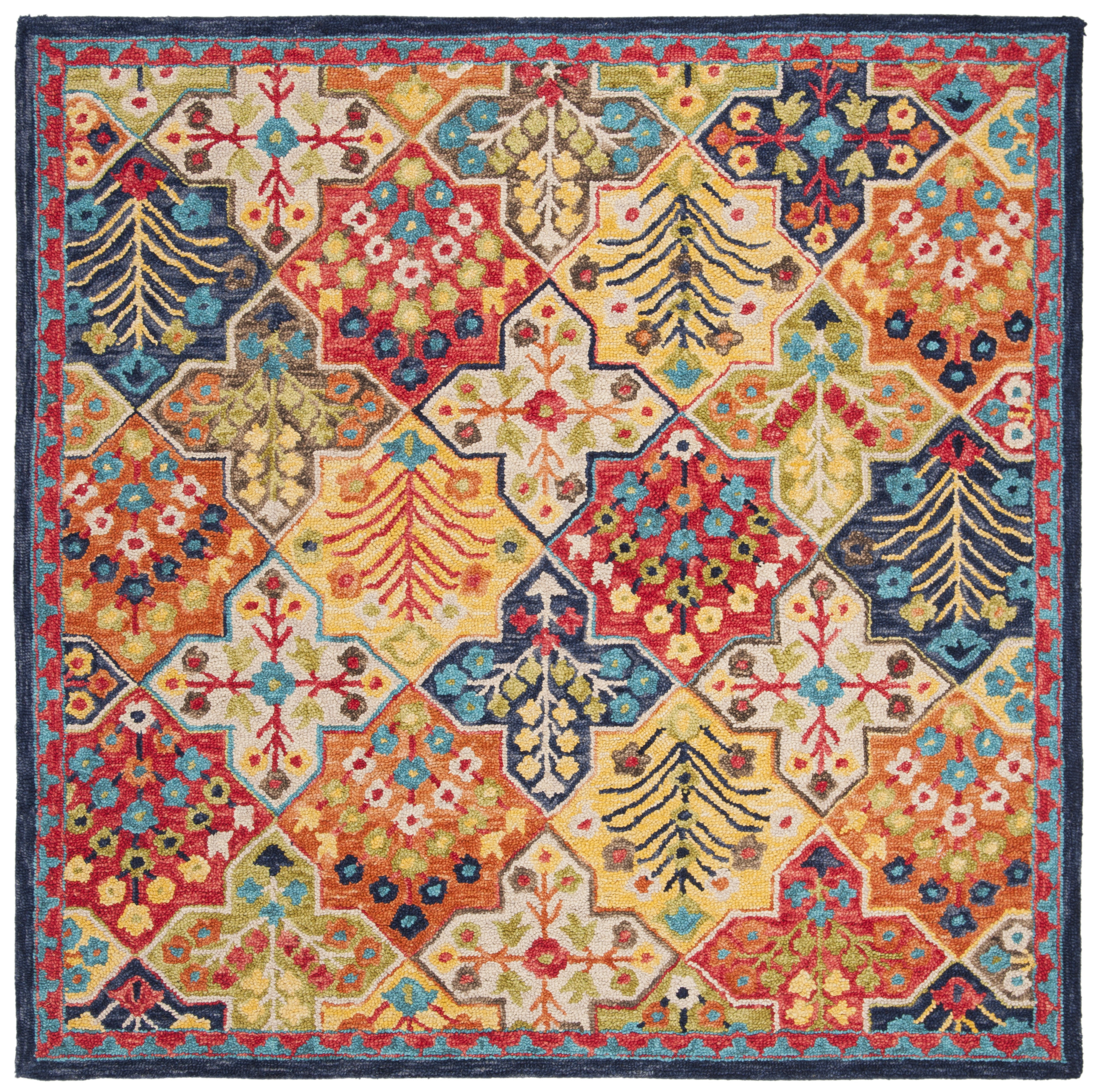 Boho Chic Handmade Blue Wool 5' Square Tufted Rug