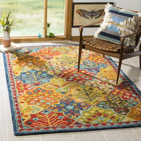 SAFAVIEH Aspen Warren Geometric Wool Area Rug, Blue/Orange, 7' x 7' Square