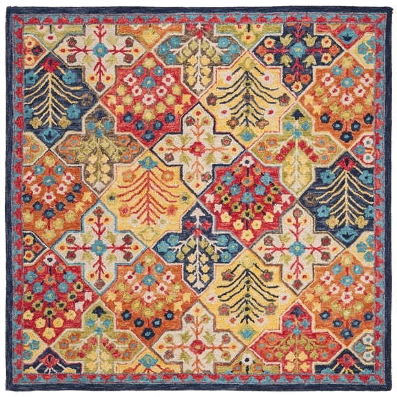 SAFAVIEH Aspen Warren Geometric Wool Area Rug, Blue/Orange, 9' x 9' Square
