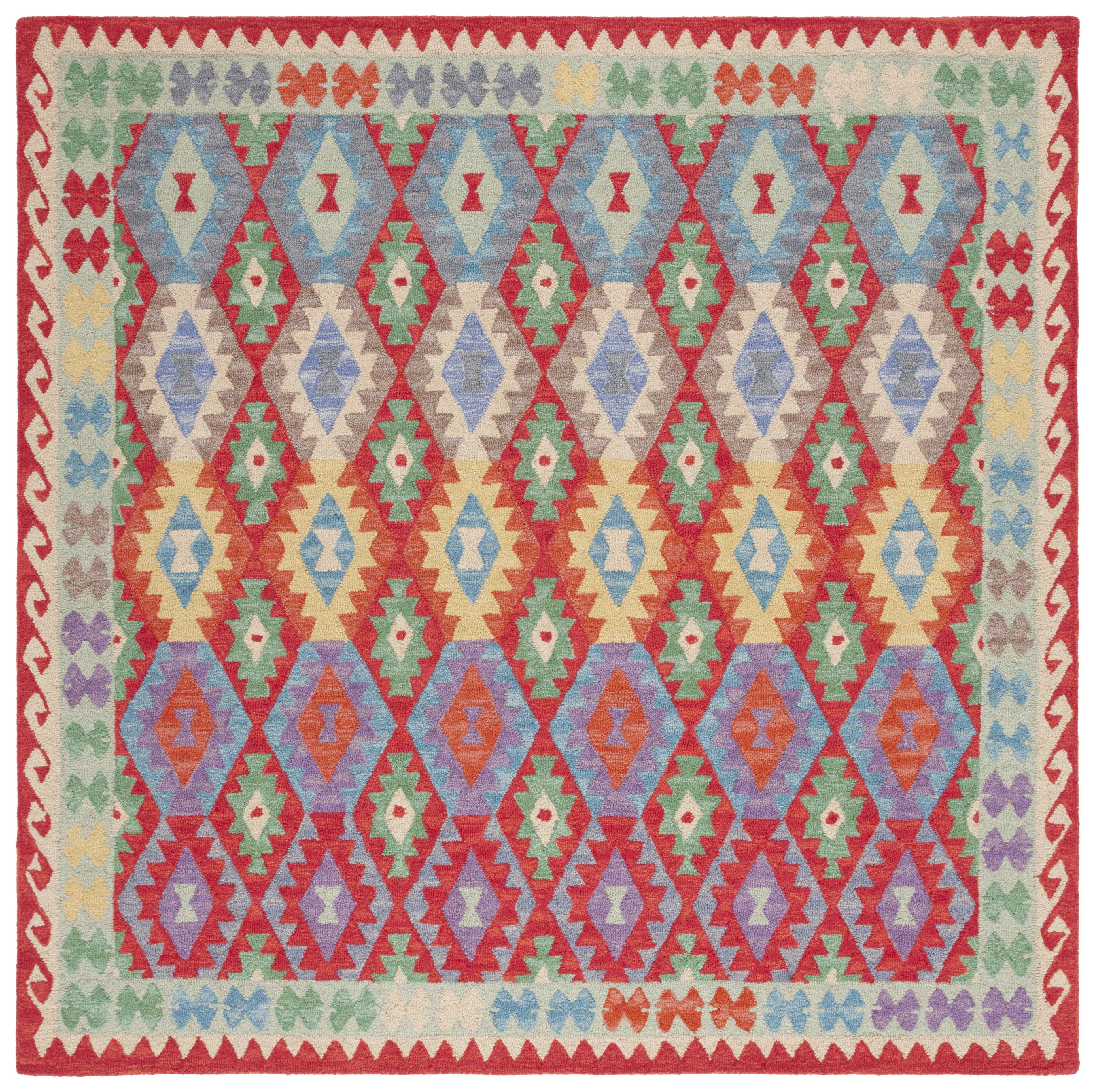 SAFAVIEH Aspen Warwick Tribal Area Rug, Red/Blue, 7' x 7' Square