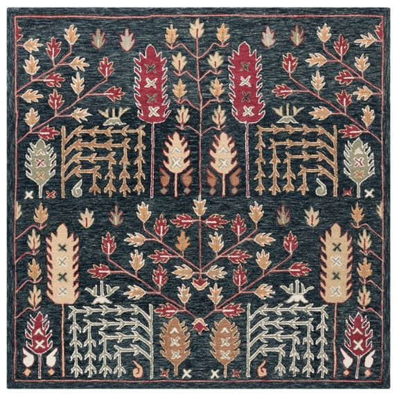 SAFAVIEH Aspen Wilhelmina Floral Wool Area Rug, Black/Red, 7' x 7' Square