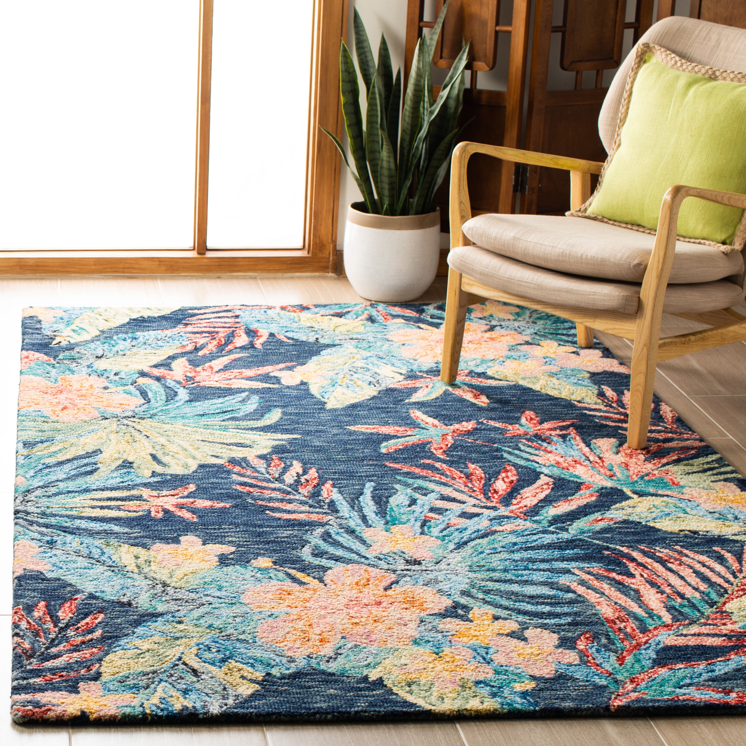 Handmade Aspen Geometric Blue Wool Area Rug - 5' x 8'
