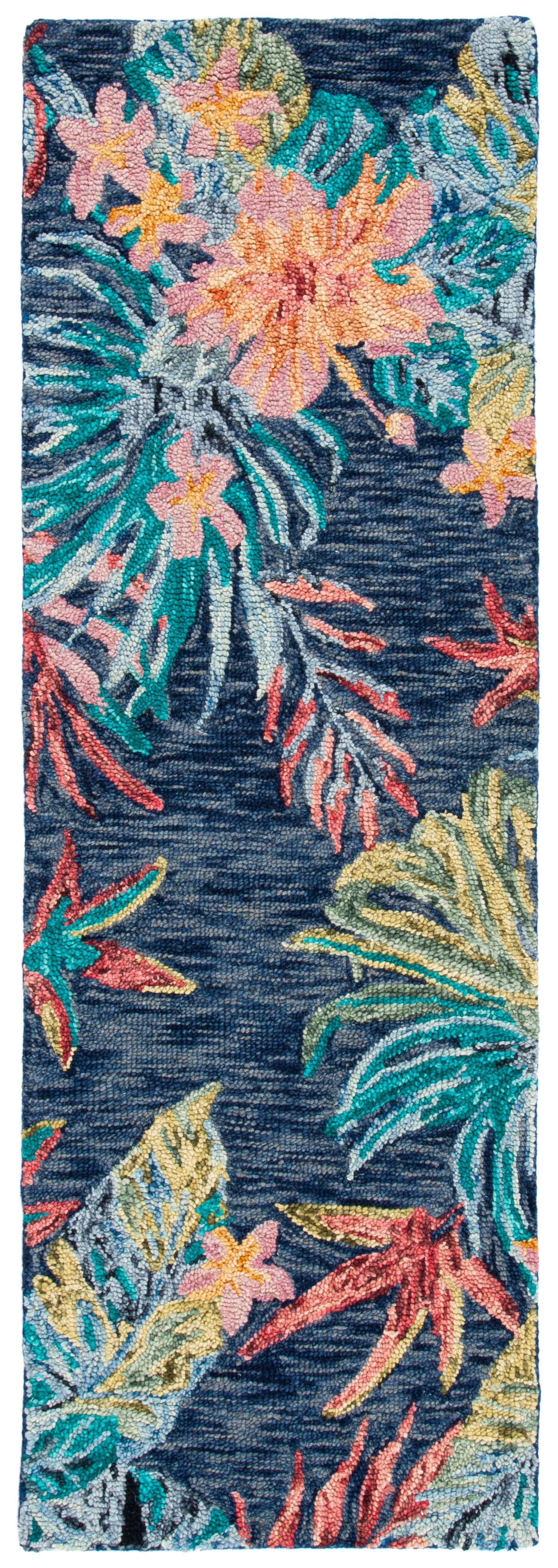 Blue Floral Geometric Handmade Wool Area Rug