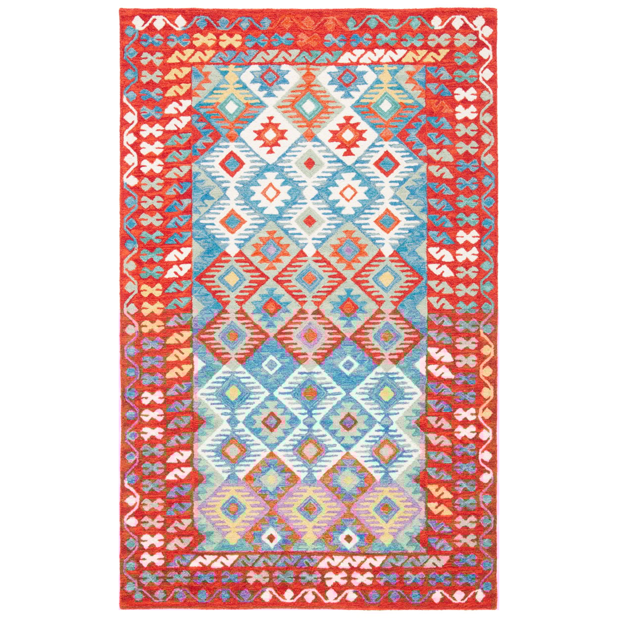 Handmade Blue and Red Wool Tufted 4' x 6' Area Rug