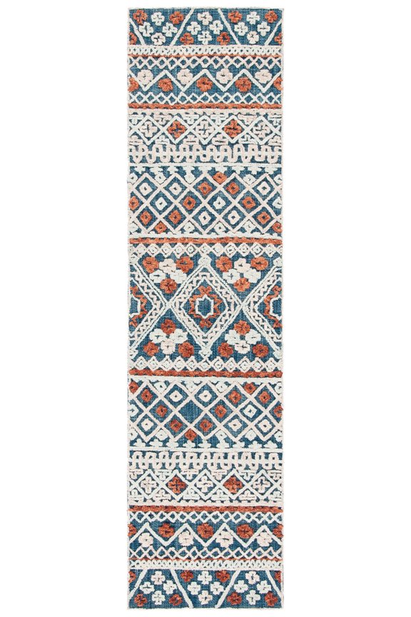 Aspen jordan Geometric Runner Rug, Blue/Orange, 2'3" x 9'