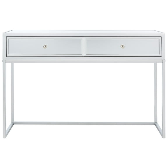 SAFAVIEH Aster 2 Drawer Mirrored Desk, Silver/Mirror (47.2 in. W x 15.8 in. D x 31.3 in. H)