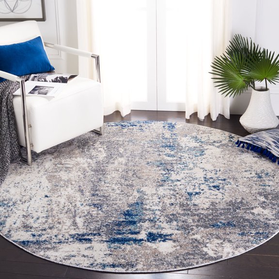 SAFAVIEH Aston Adrasteia Abstract Area Rug, Gray/Navy, 3' x 3' Round