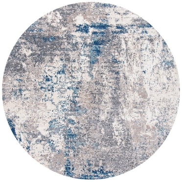 SAFAVIEH Aston Adrasteia Abstract Distressed Area Rug, Grey/Navy, 5'3" x 5'3" Round