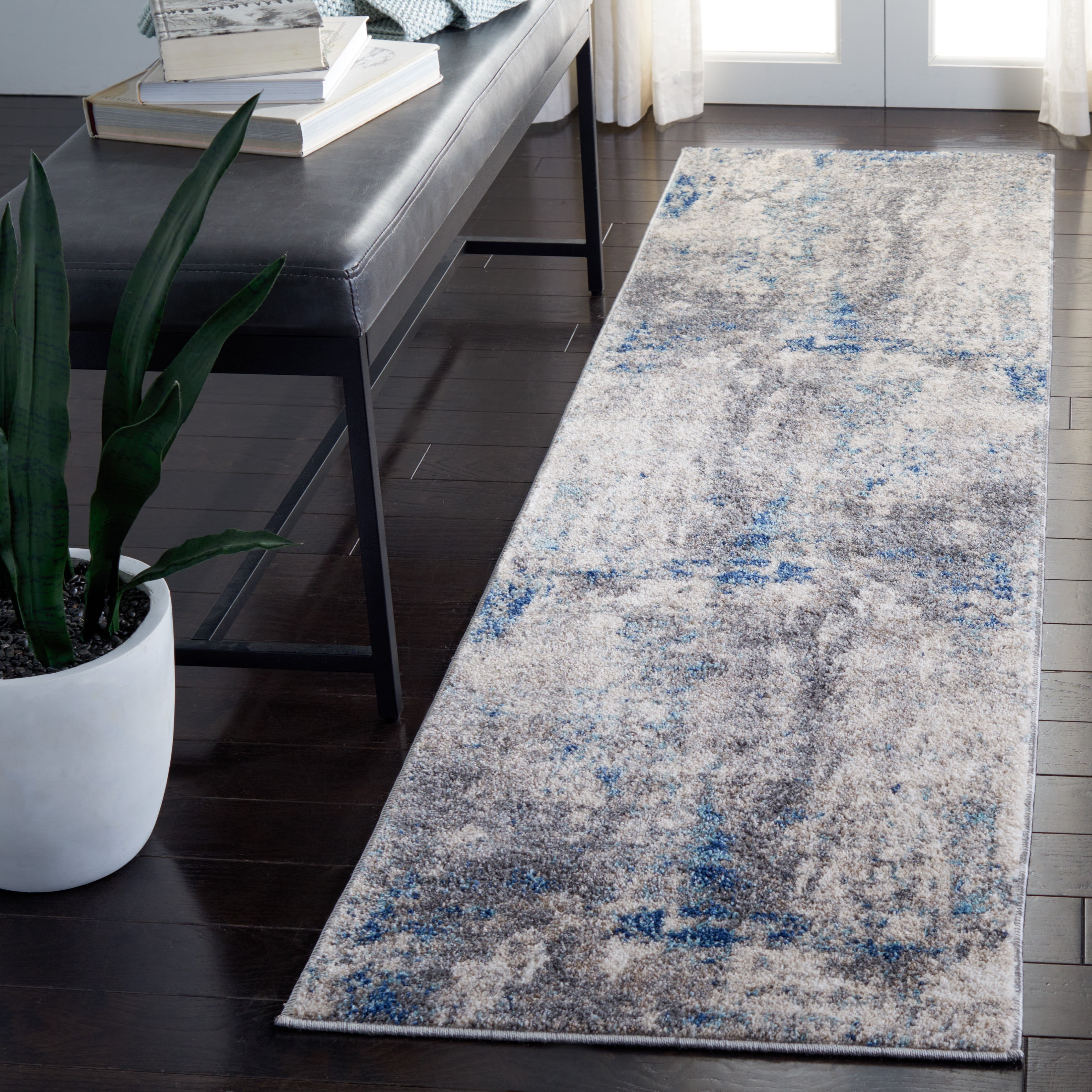 Abstract Textured Elegance 2' x 5' Grey Synthetic Area Rug