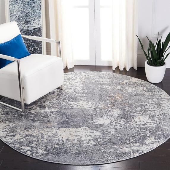 SAFAVIEH Aston Aphrodite Abstract Area Rug, Light Gray/Gray, 6'7" x 6'7" Round