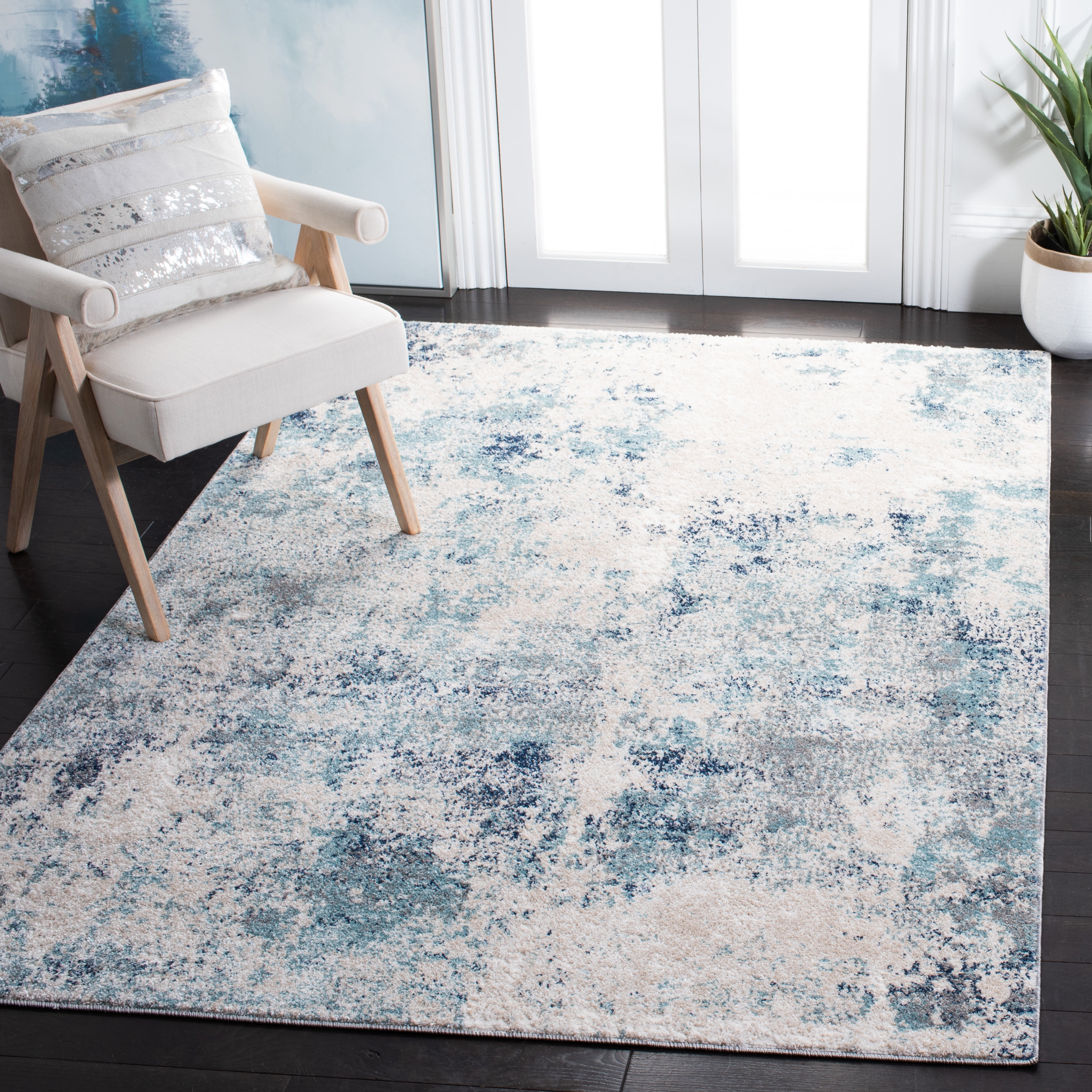 SAFAVIEH Aston Calanthia Abstract Area Rug, Ivory/Blue, 5'3" x 7'7"