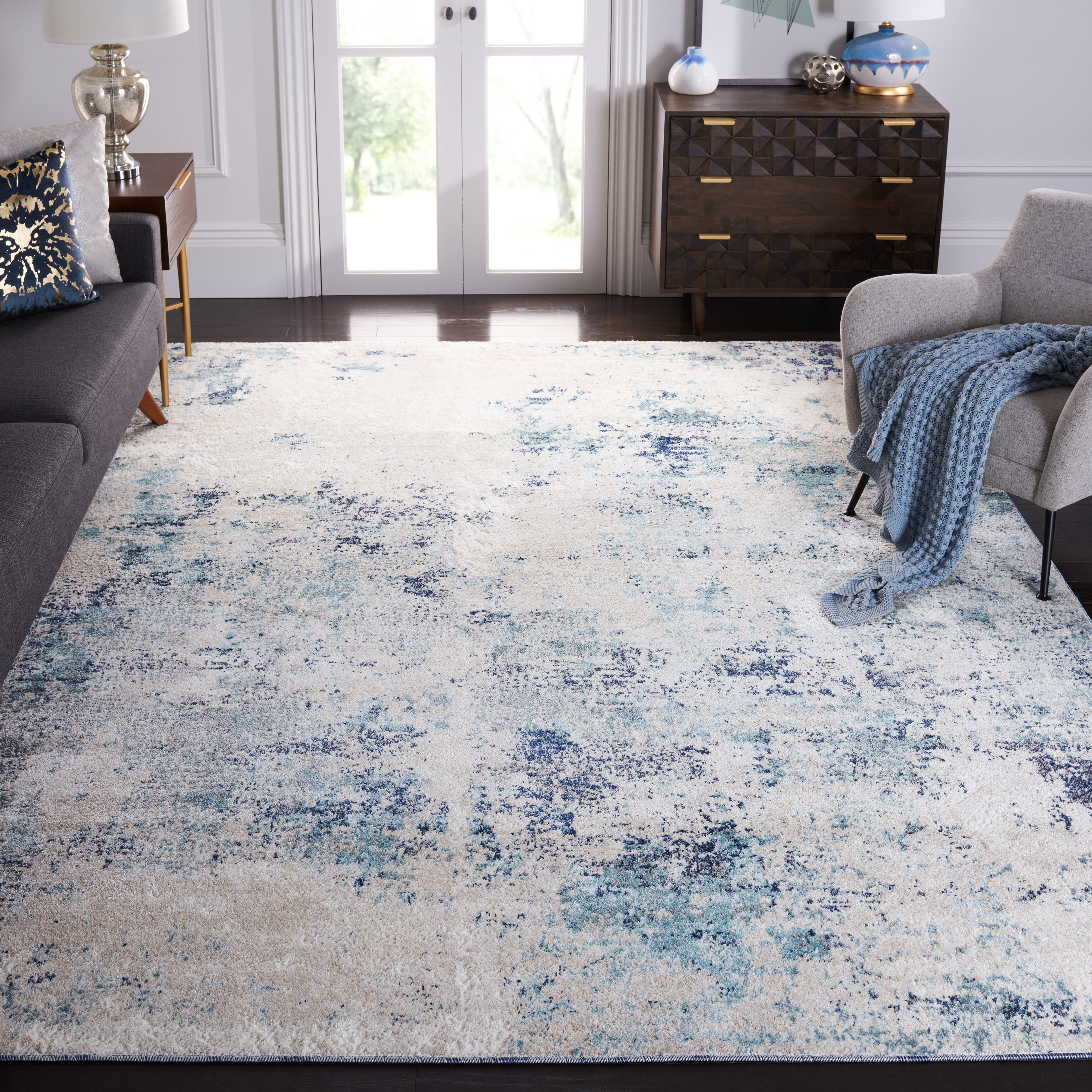 SAFAVIEH Aston Calanthia Abstract Area Rug, Ivory/Blue, 8' x 10'