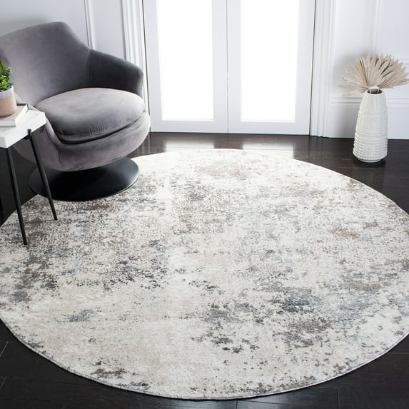 SAFAVIEH Aston Calanthia Abstract Area Rug, Ivory/Gray, 6'7" x 6'7" Round