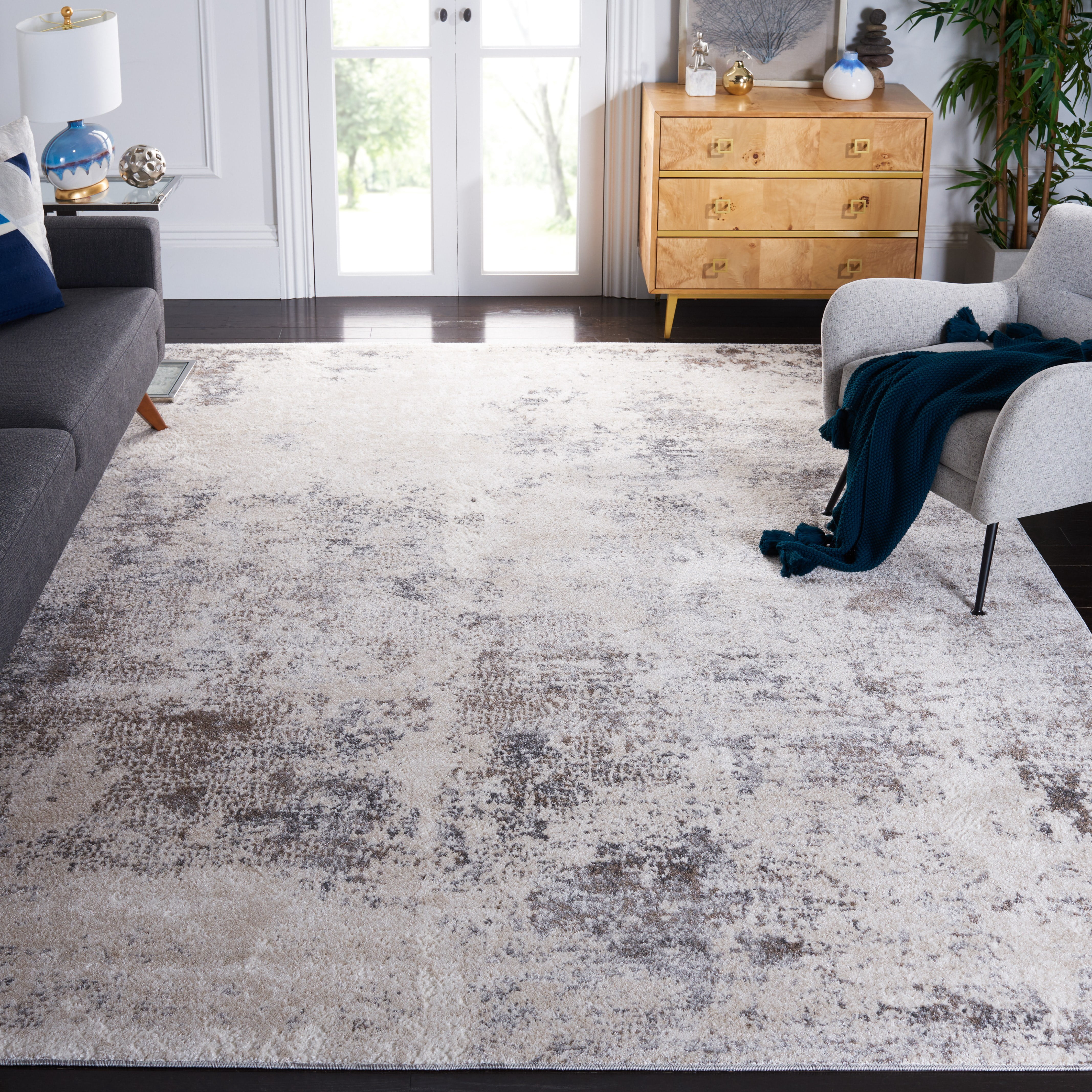 SAFAVIEH Aston Calanthia Abstract Area Rug, Ivory/Gray, 6'7" x 6'7" Square