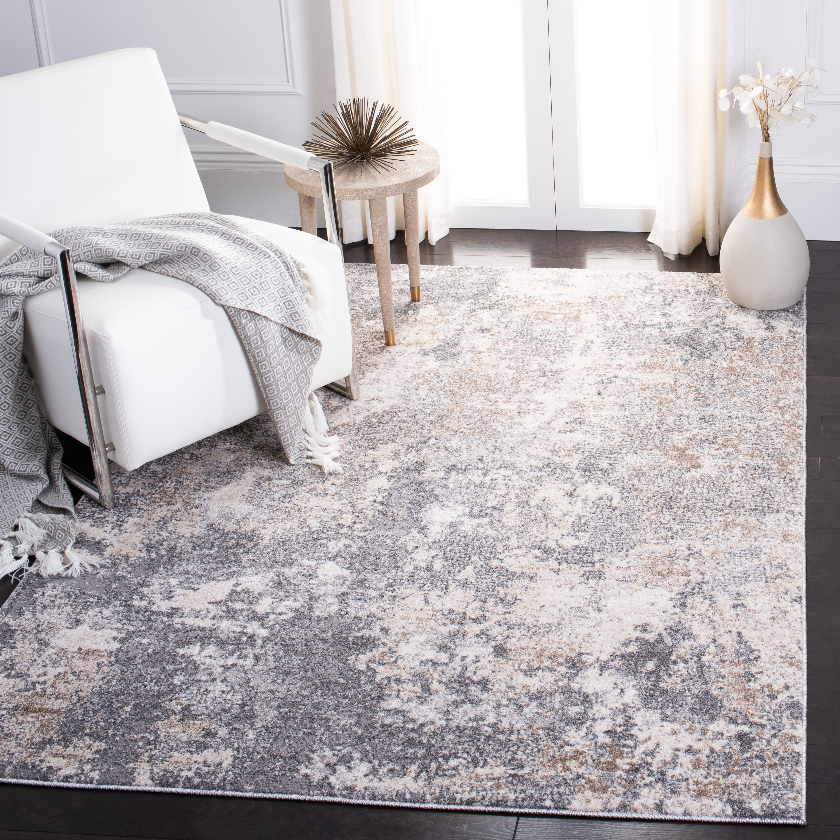 Aston Light Grey and Beige Synthetic Abstract Area Rug, 6' x 9'
